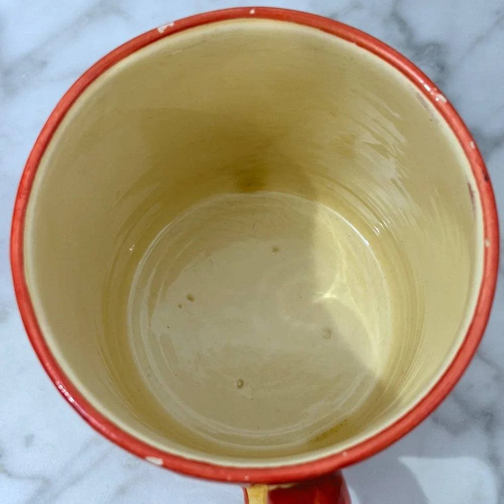 Hand Painted Mediterranean Olive Ceramic‎ Coffee Mug Red Orange Yellow Tuscan
